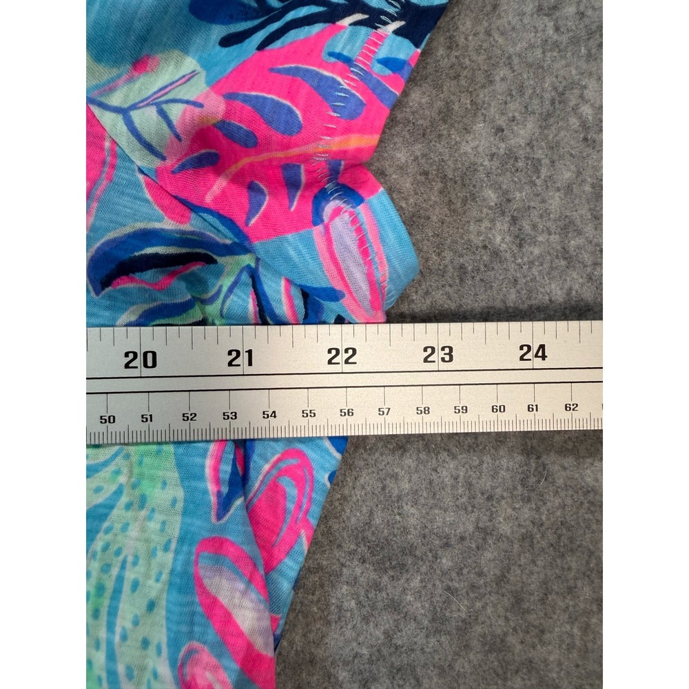 Lilly Pulitzer Etta V-Neck T-Shirt XXL Blue Pink Tropical Floral Slub Jersey Top - Picture 4 of 5